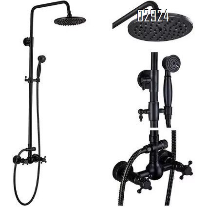Brass Blue and white porcelain black bronze shower set European retro double handle shower faucet with lift rod