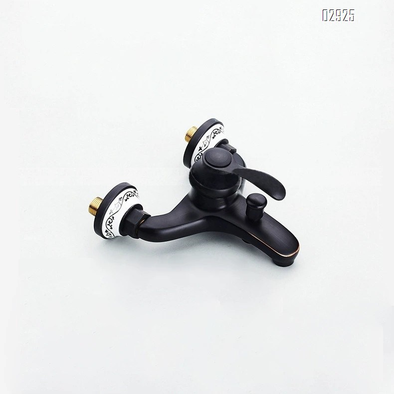 European style black antique Brass shower faucet set with adjustable blue and white porcelain hand spray bath tub faucet