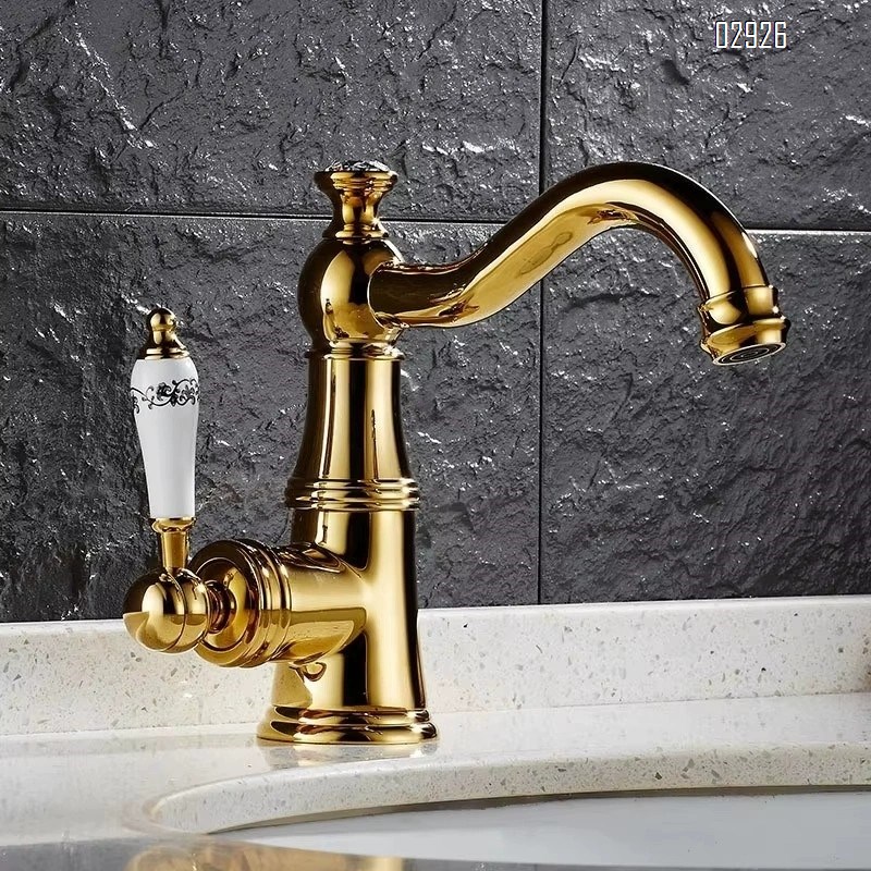 Black  European golden hot and cold water faucet brass ceramic handle wash basin vanity basin mixing faucet