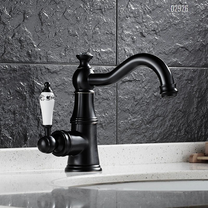 Black  European golden hot and cold water faucet brass ceramic handle wash basin vanity basin mixing faucet