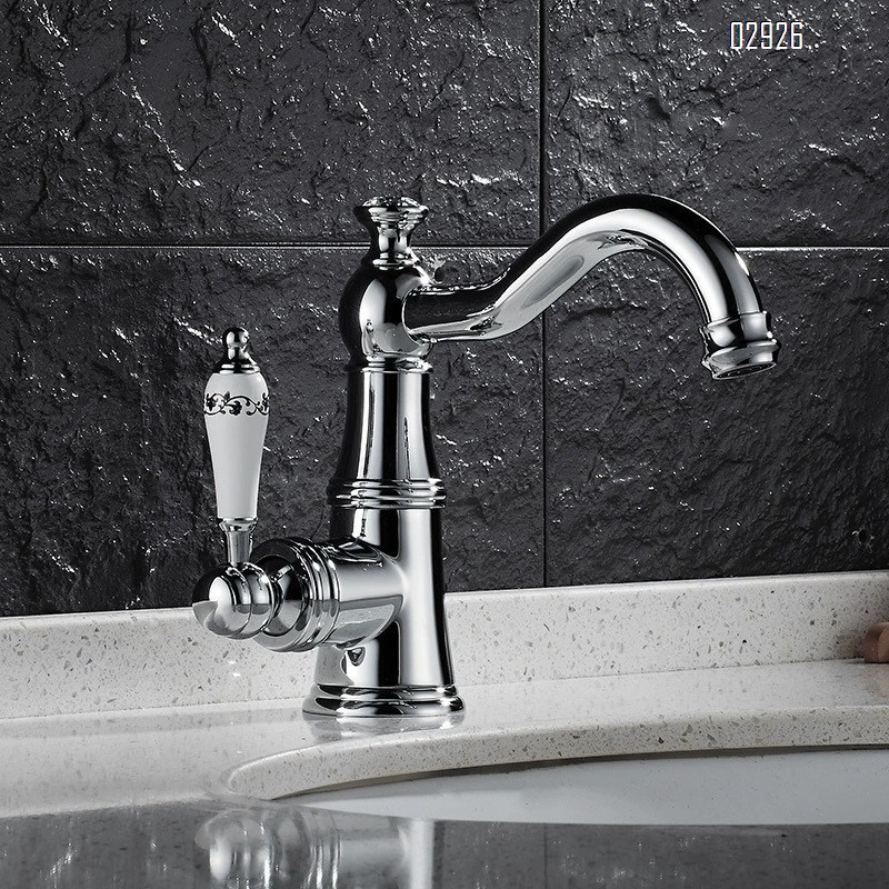 Black  European golden hot and cold water faucet brass ceramic handle wash basin vanity basin mixing faucet