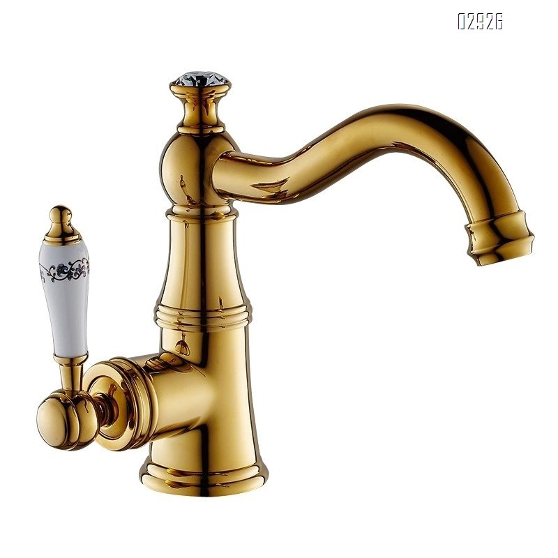 Black  European golden hot and cold water faucet brass ceramic handle wash basin vanity basin mixing faucet