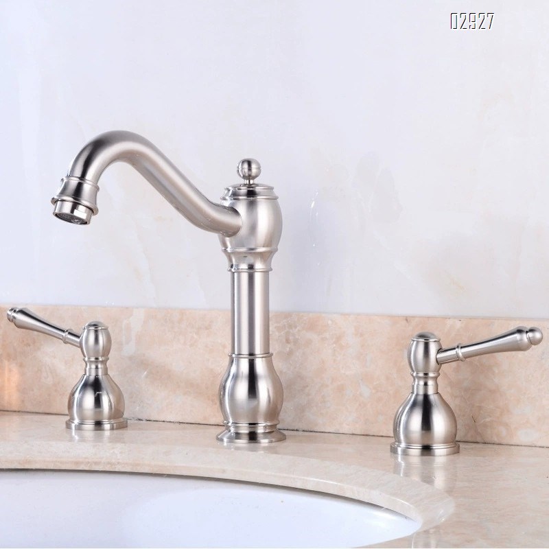 Black Drawn Wire Three-hole Sink Cold and Hot Water Tap Bathroom Cabinet Bathtub Brass Tap Three-piece Set Dual-handle