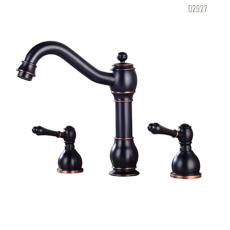 Black Drawn Wire Three-hole Sink Cold and Hot Water Tap Bathroom Cabinet Bathtub Brass Tap Three-piece Set Dual-handle