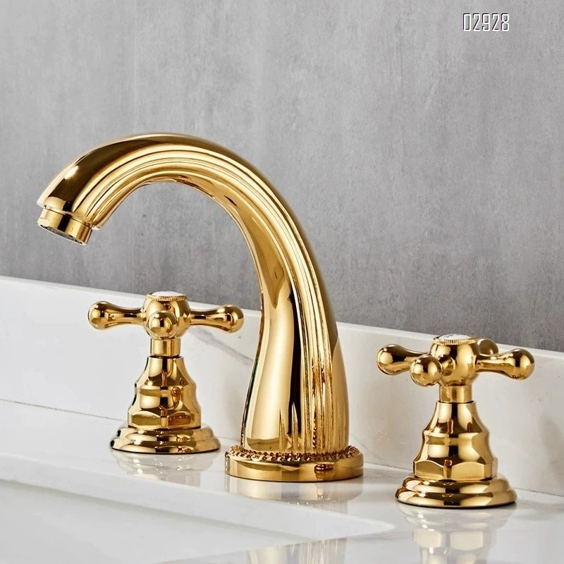 European style Antique brass split basin faucets set antique bathtub double handle three-hole mixing faucet