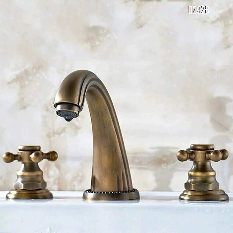European style Antique brass split basin faucets set antique bathtub double handle three-hole mixing faucet
