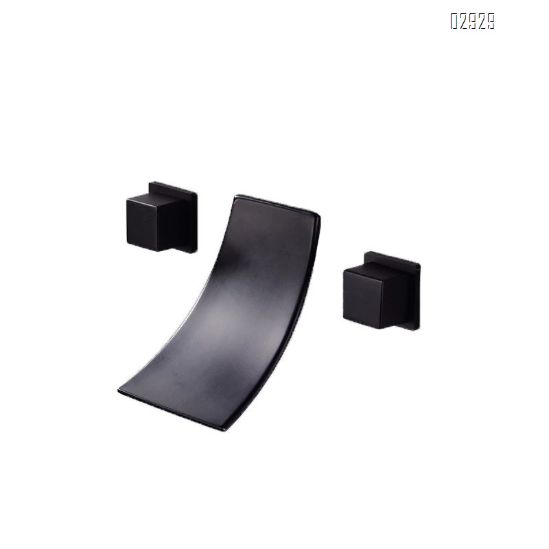 Brass wall-mounted enamel black waterfall sink cold and hot water faucet three-hole basin bathtub faucet Baked Finished