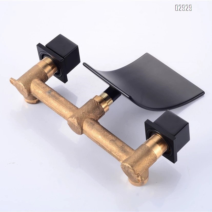 Brass wall-mounted enamel black waterfall sink cold and hot water faucet three-hole basin bathtub faucet Baked Finished