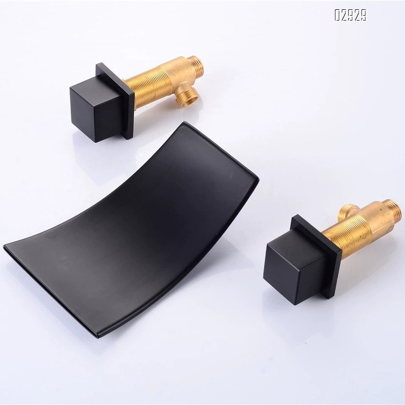 Brass wall-mounted enamel black waterfall sink cold and hot water faucet three-hole basin bathtub faucet Baked Finished