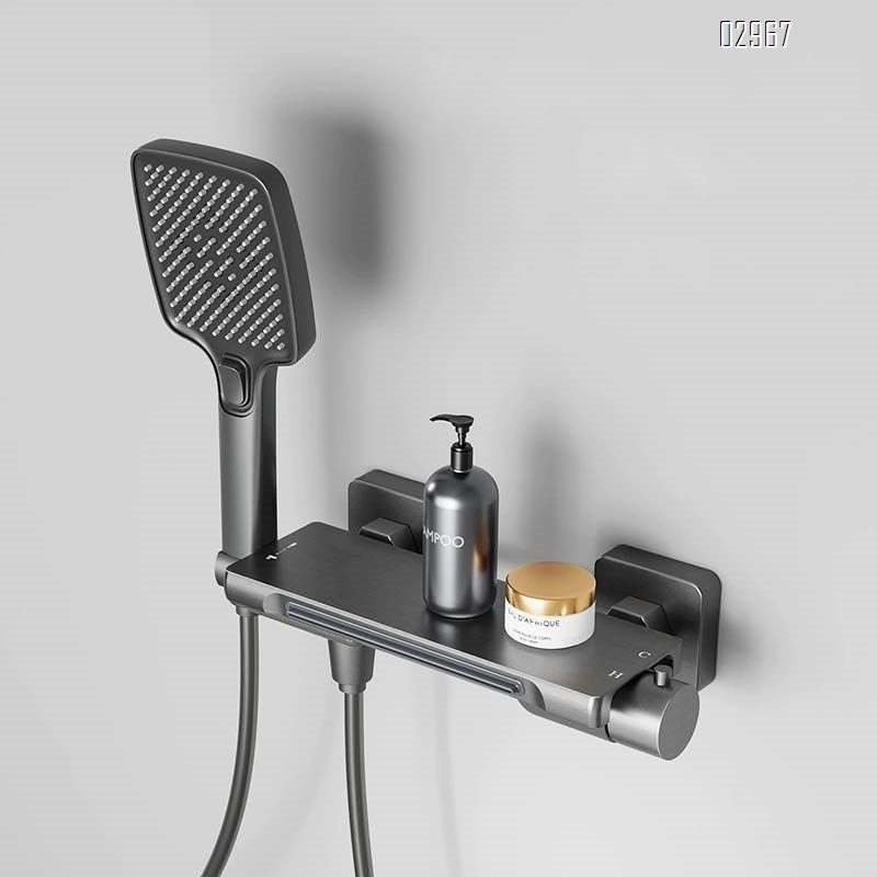 Bathroom full Brass gun grey bathtub waterfall faucet cold and hot shower set built-in wall-mounted