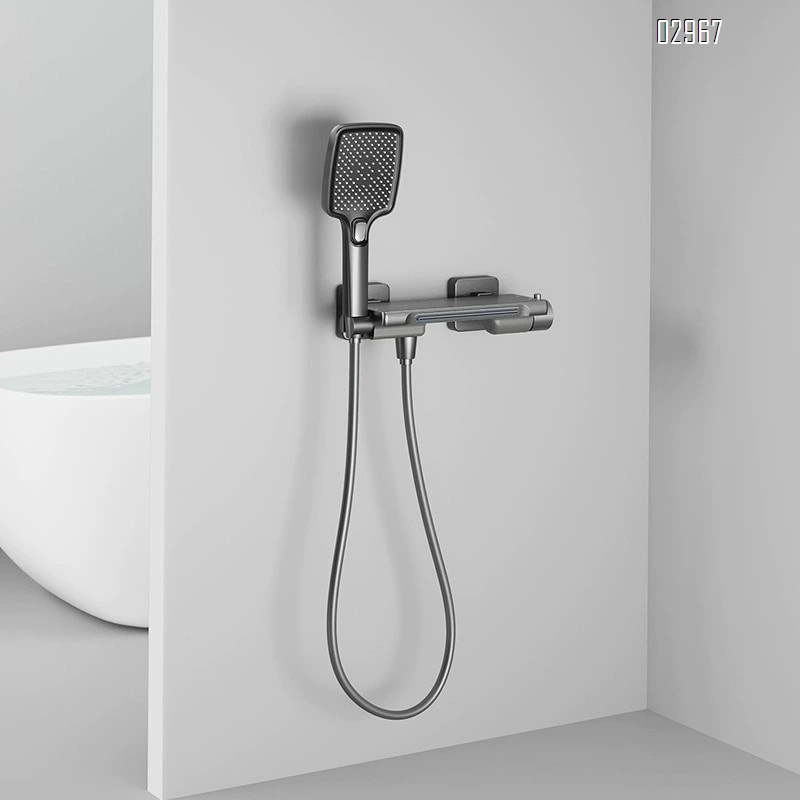 Bathroom full Brass gun grey bathtub waterfall faucet cold and hot shower set built-in wall-mounted