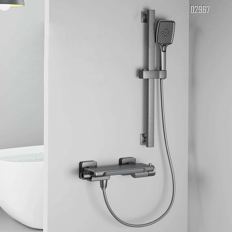 Bathroom full Brass gun grey bathtub waterfall faucet cold and hot shower set built-in wall-mounted