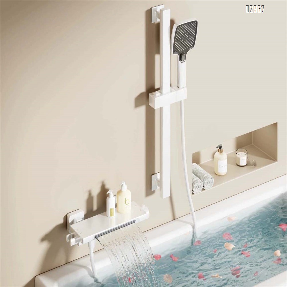 Bathroom full Brass gun grey bathtub waterfall faucet cold and hot shower set built-in wall-mounted
