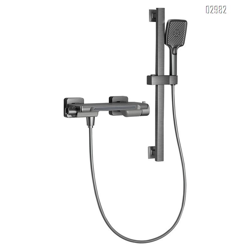 Full Brass gunmetal grey bath tub waterfall faucet cold and hot shower bathroom wall-mounted bath side shower head set