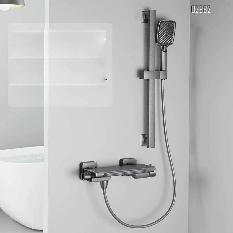 Full Brass gunmetal grey bath tub waterfall faucet cold and hot shower bathroom wall-mounted bath side shower head set