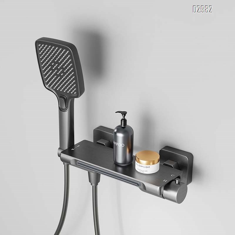 Full Brass gunmetal grey bath tub waterfall faucet cold and hot shower bathroom wall-mounted bath side shower head set