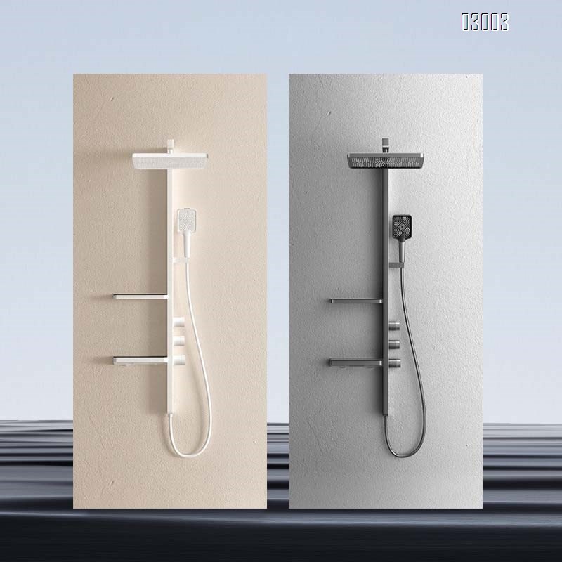 High-end gunmetal gray and elegant white integrated shower faucet set  double-layer storage shower faucet set for home bathroom