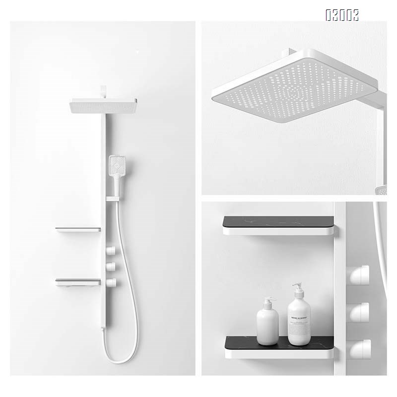 High-end gunmetal gray and elegant white integrated shower faucet set  double-layer storage shower faucet set for home bathroom