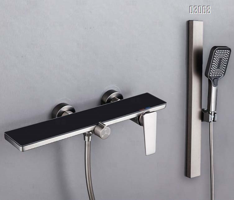 Gun Grey Secondary shower set light luxury style cold and hot faucet home use all Brass hotel43cm long storage shelf shower faucet