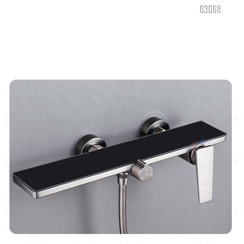 Gun Grey Secondary shower set light luxury style cold and hot faucet home use all Brass hotel43cm long storage shelf shower faucet
