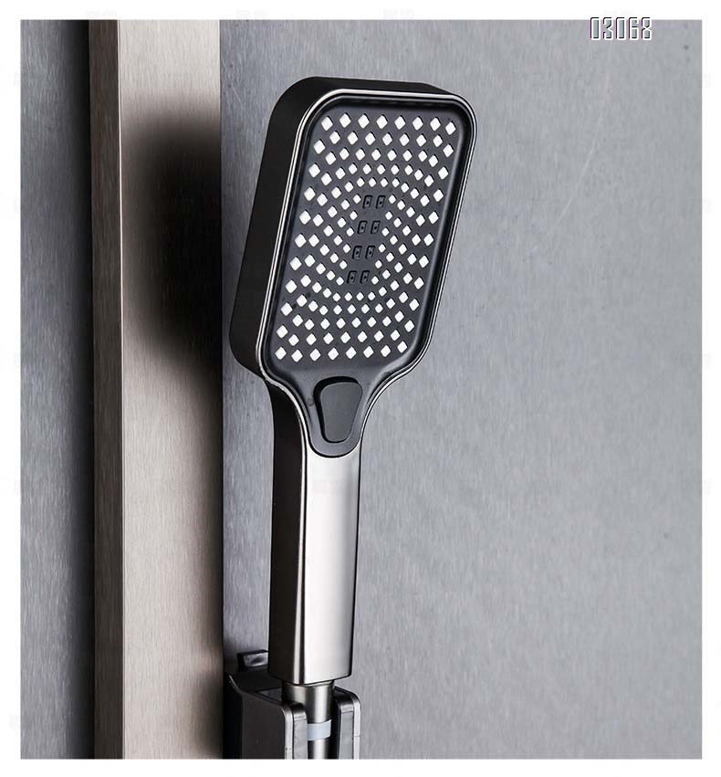 Gun Grey Secondary shower set light luxury style cold and hot faucet home use all Brass hotel43cm long storage shelf shower faucet
