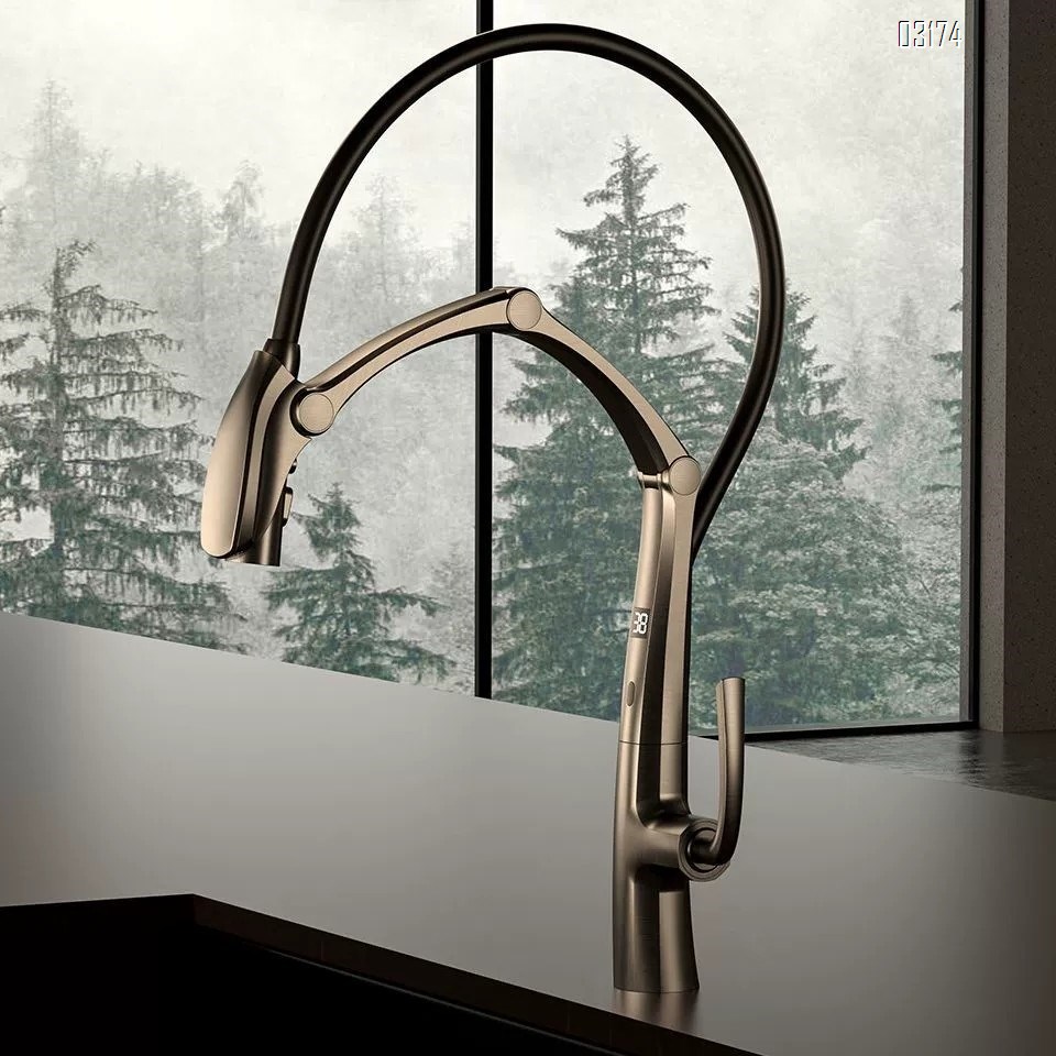 Gold Luxury All Bras pull-down Cold and Hot water kitchen sink faucet with sensor and digital display