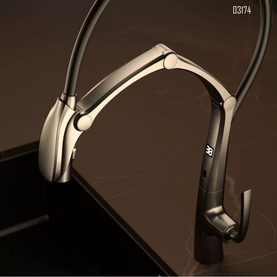 Gold Luxury All Bras pull-down Cold and Hot water kitchen sink faucet with sensor and digital display