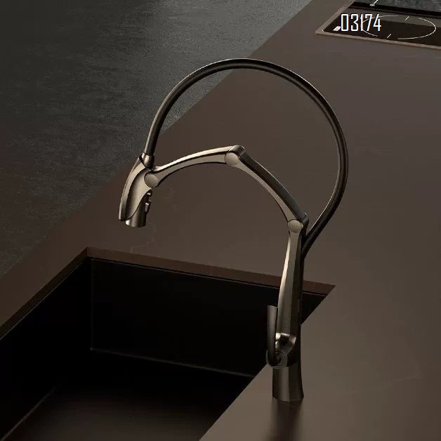 Gold Luxury All Bras pull-down Cold and Hot water kitchen sink faucet with sensor and digital display