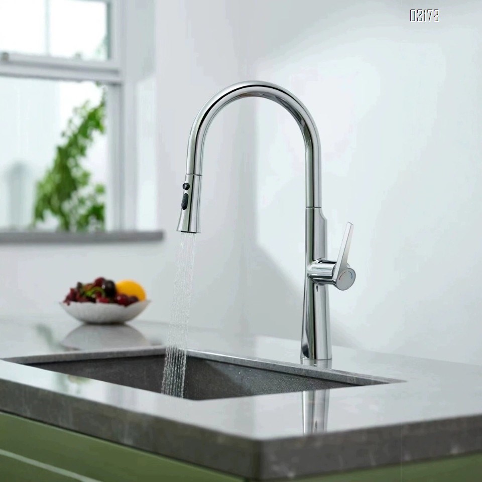 Stainless Steel kitchen faucet with large bend pull-down faucet with brushed sink cold and hot faucet for home use