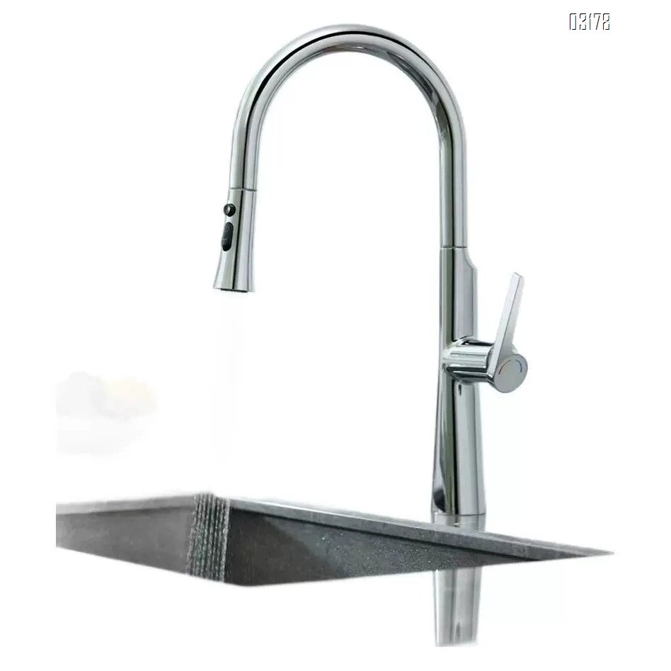 Stainless Steel kitchen faucet with large bend pull-down faucet with brushed sink cold and hot faucet for home use