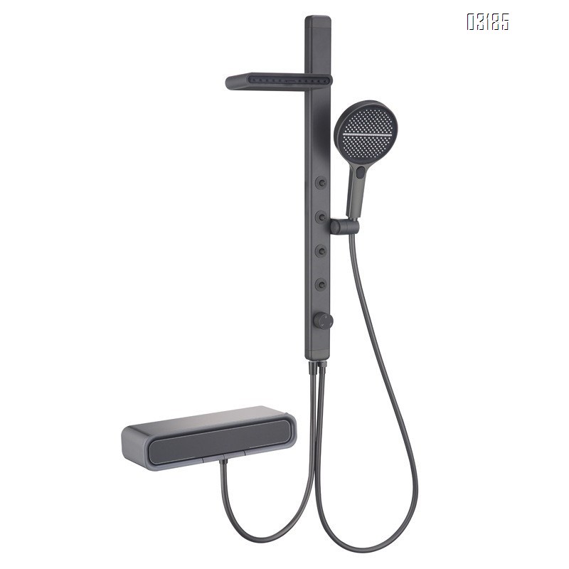 Cream-style fine brass shoulder-waist spray gun grey digital display constant temperature no-top spray pressure shower set for small