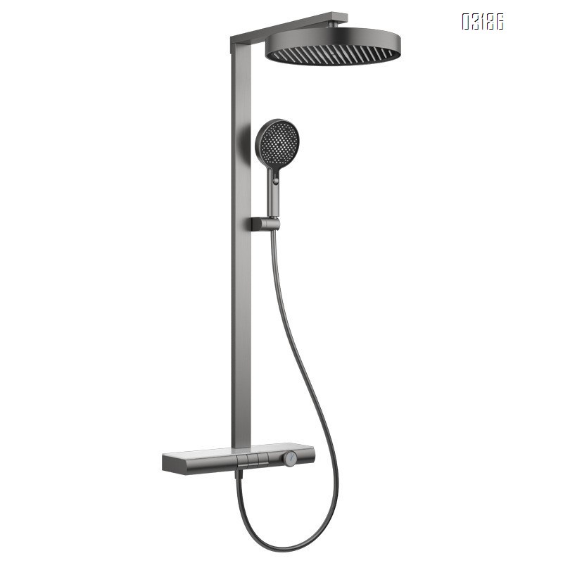 Gun Grey full Brass storage platform with temperature display button shower head set multifunctional pressure increasing for hotel and home use