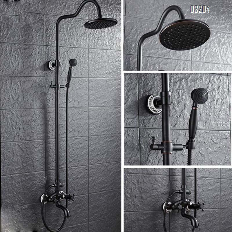 Black Ancient Flower Shower Full Brass Cold and Hot Mixing Valve Shower Shower Set Temperature-Constant Lifting Rotating Shower Set