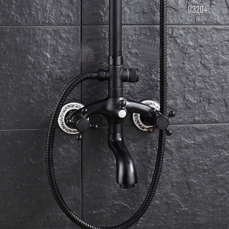 Black Ancient Flower Shower Full Brass Cold and Hot Mixing Valve Shower Shower Set Temperature-Constant Lifting Rotating Shower Set
