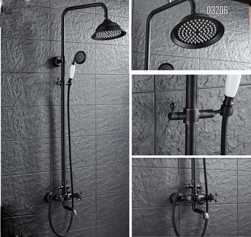 Black Brass Two-Speed Handheld Shower Head Set Adjustable  Temperature-Constant Lifting Rotating Shower Spray