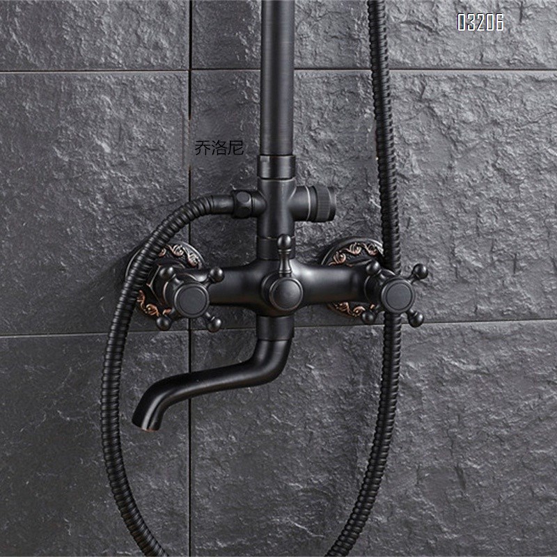 Black Brass Two-Speed Handheld Shower Head Set Adjustable  Temperature-Constant Lifting Rotating Shower Spray