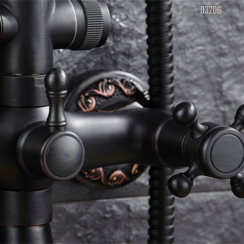 Black Brass Two-Speed Handheld Shower Head Set Adjustable  Temperature-Constant Lifting Rotating Shower Spray