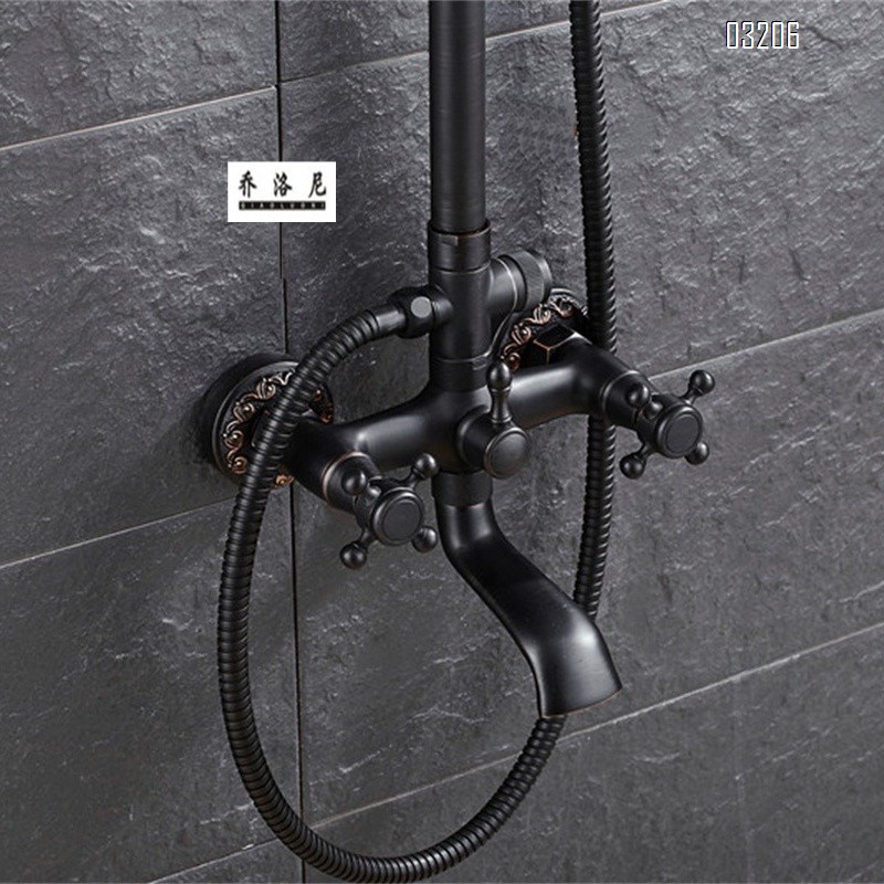 Black Brass Two-Speed Handheld Shower Head Set Adjustable  Temperature-Constant Lifting Rotating Shower Spray