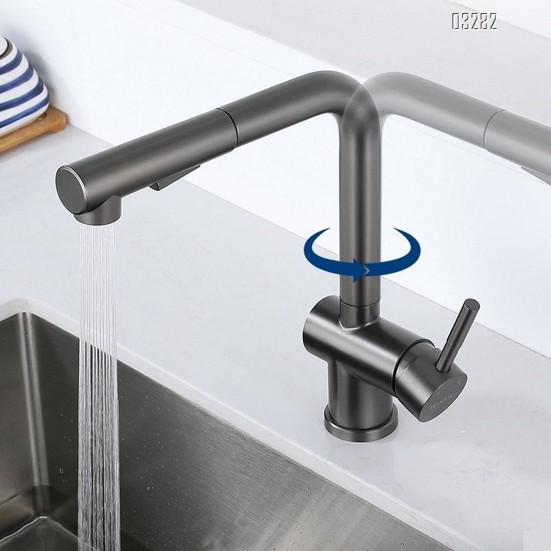Kitchen Faucet with Pull-Out Sprayer, Modern Single Hole Kitchen Sink Faucet Dual Spray Mode Single Handle, Stainless