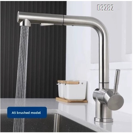 Kitchen Faucet with Pull-Out Sprayer, Modern Single Hole Kitchen Sink Faucet Dual Spray Mode Single Handle, Stainless
