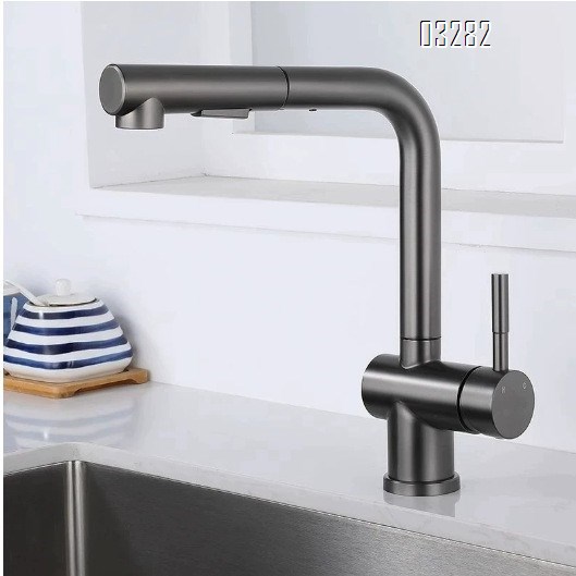 Kitchen Faucet with Pull-Out Sprayer, Modern Single Hole Kitchen Sink Faucet Dual Spray Mode Single Handle, Stainless