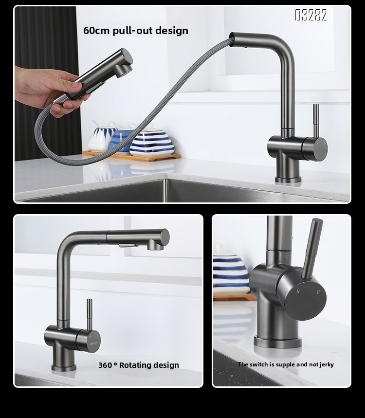Kitchen Faucet with Pull-Out Sprayer, Modern Single Hole Kitchen Sink Faucet Dual Spray Mode Single Handle, Stainless