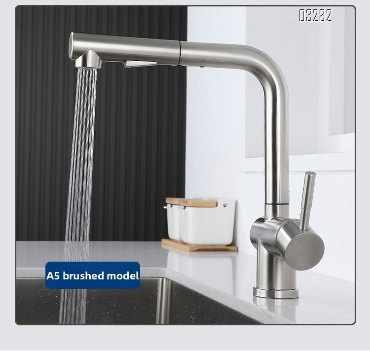 Kitchen Faucet with Pull-Out Sprayer, Modern Single Hole Kitchen Sink Faucet Dual Spray Mode Single Handle, Stainless