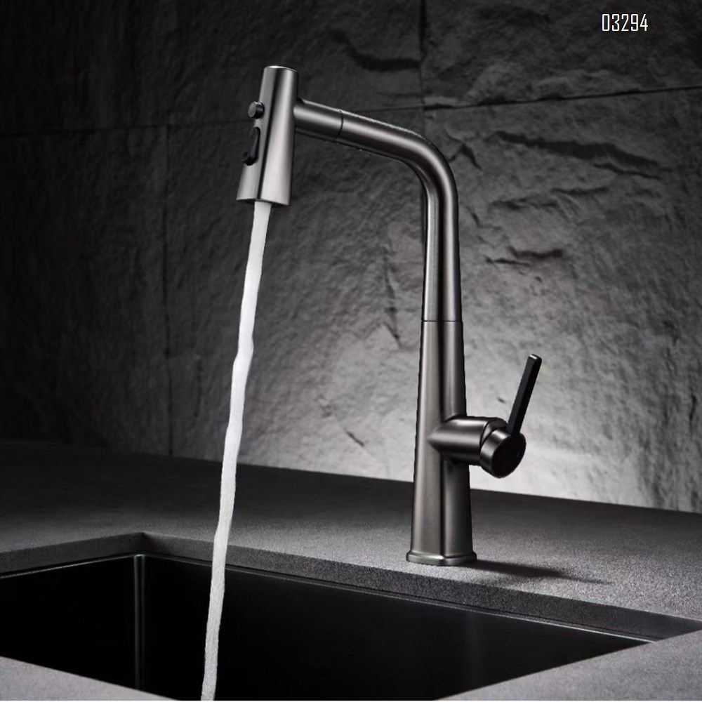 Gun gray kitchen pull-out faucet sink vegetable basin faucet cold and hot kitchen telescopic swivel Tap