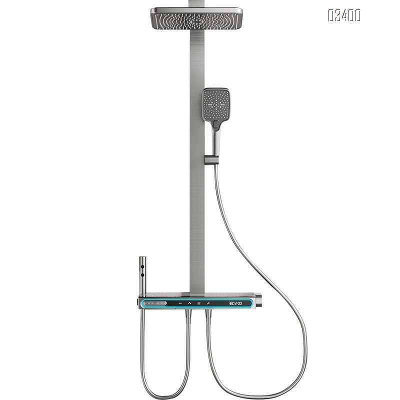 Modern thermostatic shower set full Brass home bathroom gunmetal grey rain shower pressure wash head
