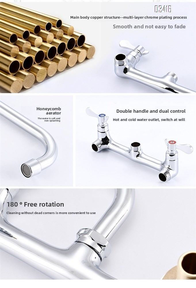 Kitchen Faucet Wall Mount Commercial Sink Faucet Kitchen Utility Laundry2 Dual Handle Restaurant Chrome Mixer Tap