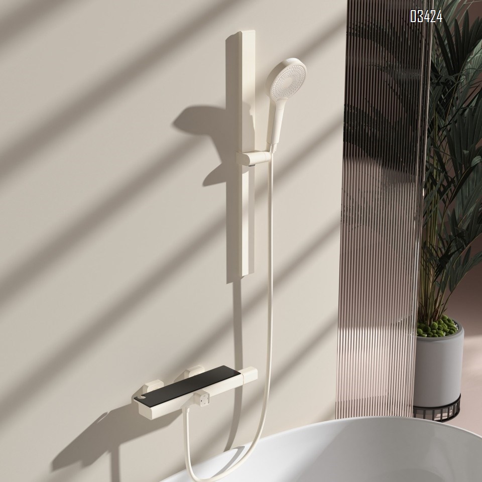 Full Brass gun gray split-style simple shower head set for home and hotel use off-white shower head set without top spray