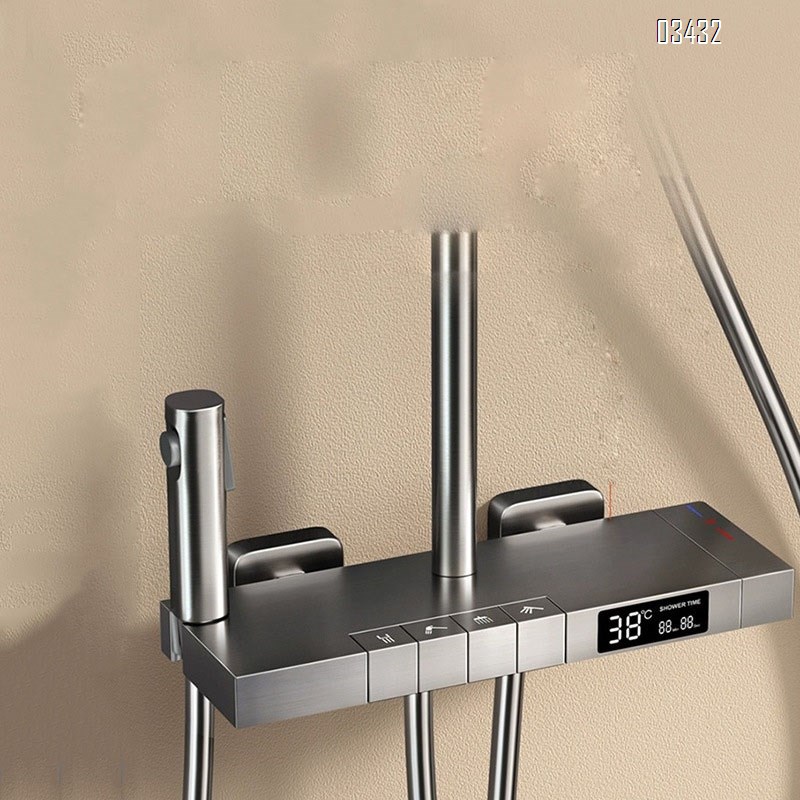 Themostatic Brass home bathroom shower head set with Gun grey piano key riser and pressure and temperature control shower head