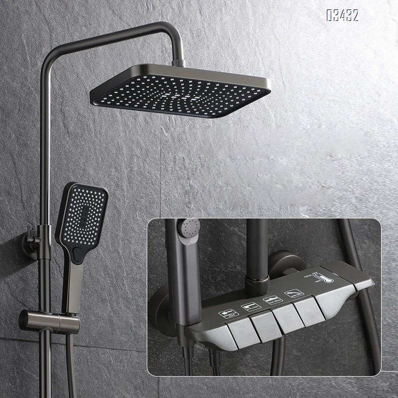 Themostatic Brass home bathroom shower head set with Gun grey piano key riser and pressure and temperature control shower head