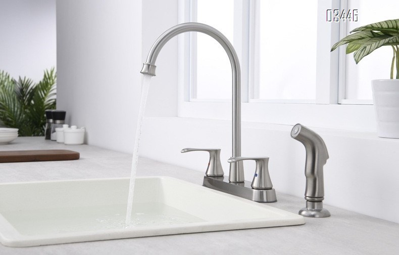 Kitchen Faucets, High Arc 360°Rotating Spout Kitchen Sink Faucet 2 Handle ,3 Hole Kitchen Faucet with Side Sprayer, Brushed